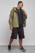 Оптом Джинсовая куртка мужская с капюшоном цвета хаки 12768Kh в Саратове, фото 3