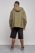 Оптом Джинсовая куртка мужская с капюшоном цвета хаки 12768Kh в Саратове, фото 4