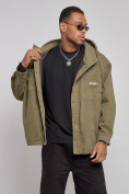 Оптом Джинсовая куртка мужская с капюшоном цвета хаки 12768Kh, фото 7