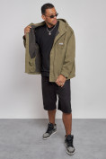 Оптом Джинсовая куртка мужская с капюшоном цвета хаки 12768Kh, фото 9