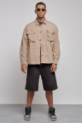 Оптом Джинсовая куртка мужская бежевого цвета 12770B