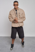 Оптом Джинсовая куртка мужская бежевого цвета 12770B, фото 10