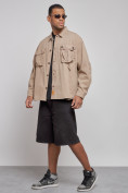 Оптом Джинсовая куртка мужская бежевого цвета 12770B, фото 3