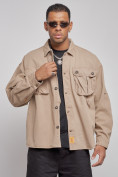 Оптом Джинсовая куртка мужская бежевого цвета 12770B, фото 6