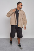 Оптом Джинсовая куртка мужская бежевого цвета 12770B, фото 9