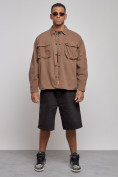 Оптом Джинсовая куртка мужская коричневого цвета 12770K в Перми