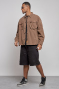 Оптом Джинсовая куртка мужская коричневого цвета 12770K в Кемерово, фото 2