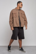 Оптом Джинсовая куртка мужская коричневого цвета 12770K, фото 3