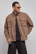 Оптом Джинсовая куртка мужская коричневого цвета 12770K в Кемерово, фото 5