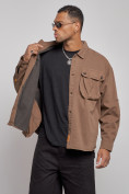 Оптом Джинсовая куртка мужская коричневого цвета 12770K в Ростове-на-Дону, фото 6