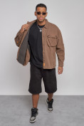 Оптом Джинсовая куртка мужская коричневого цвета 12770K в Саратове, фото 7