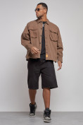Оптом Джинсовая куртка мужская коричневого цвета 12770K в Кемерово, фото 9