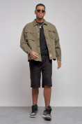 Оптом Джинсовая куртка мужская цвета хаки 12770Kh, фото 11