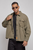 Оптом Джинсовая куртка мужская цвета хаки 12770Kh в Саратове, фото 5