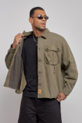 Оптом Джинсовая куртка мужская цвета хаки 12770Kh в Самаре, фото 6