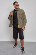 Оптом Джинсовая куртка мужская цвета хаки 12770Kh в Тюмени, фото 7