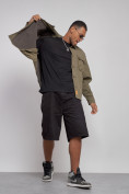 Оптом Джинсовая куртка мужская цвета хаки 12770Kh в Сочи, фото 9