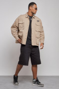 Оптом Джинсовая куртка мужская бежевого цвета 12776B, фото 3