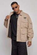Оптом Джинсовая куртка мужская бежевого цвета 12776B, фото 5