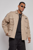 Оптом Джинсовая куртка мужская бежевого цвета 12776B в Тюмени, фото 6