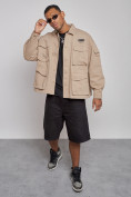 Оптом Джинсовая куртка мужская бежевого цвета 12776B, фото 7