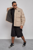 Оптом Джинсовая куртка мужская бежевого цвета 12776B в Волгоградке, фото 8