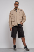Оптом Джинсовая куртка мужская бежевого цвета 12776B, фото 9