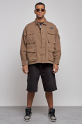 Оптом Джинсовая куртка мужская коричневого цвета 12776K в Саратове