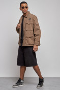 Оптом Джинсовая куртка мужская коричневого цвета 12776K в Омске, фото 2