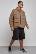 Оптом Джинсовая куртка мужская коричневого цвета 12776K в Краснодаре, фото 3
