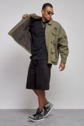 Оптом Джинсовая куртка мужская цвета хаки 12776Kh в Перми, фото 11
