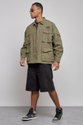 Оптом Джинсовая куртка мужская цвета хаки 12776Kh в Уфе, фото 2