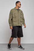 Оптом Джинсовая куртка мужская цвета хаки 12776Kh, фото 3