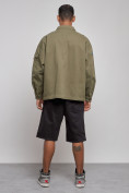 Оптом Джинсовая куртка мужская цвета хаки 12776Kh в Саратове, фото 4