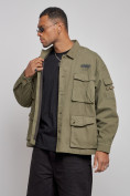 Оптом Джинсовая куртка мужская цвета хаки 12776Kh в Саратове, фото 5
