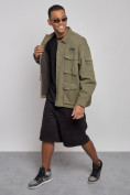 Оптом Джинсовая куртка мужская цвета хаки 12776Kh в Перми, фото 7