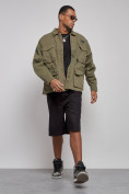 Оптом Джинсовая куртка мужская цвета хаки 12776Kh в Оренбурге, фото 9