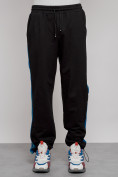 Оптом Широкие спортивные штаны трикотажные мужские черного цвета 12903Ch в Новокузнецке