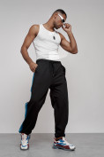 Оптом Широкие спортивные штаны трикотажные мужские черного цвета 12903Ch в Тюмени, фото 11