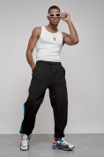 Оптом Широкие спортивные штаны трикотажные мужские черного цвета 12903Ch, фото 12