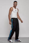 Оптом Широкие спортивные штаны трикотажные мужские черного цвета 12903Ch, фото 19