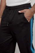 Оптом Широкие спортивные штаны трикотажные мужские черного цвета 12903Ch, фото 5