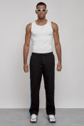Оптом Широкие спортивные штаны трикотажные мужские черного цвета 12903Ch во Владивостоке, фото 7