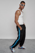 Оптом Широкие спортивные штаны трикотажные мужские черного цвета 12903Ch в Краснодаре, фото 8