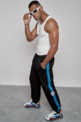 Оптом Широкие спортивные штаны трикотажные мужские черного цвета 12903Ch в Перми, фото 9