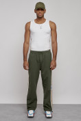 Оптом Широкие спортивные штаны трикотажные мужские цвета хаки 12903Kh