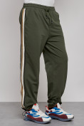 Оптом Широкие спортивные штаны трикотажные мужские цвета хаки 12903Kh, фото 15