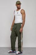 Оптом Широкие спортивные штаны трикотажные мужские цвета хаки 12903Kh, фото 21