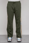 Оптом Широкие спортивные штаны трикотажные мужские цвета хаки 12903Kh в Перми, фото 9