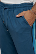 Оптом Широкие спортивные штаны трикотажные мужские синего цвета 12903S, фото 12